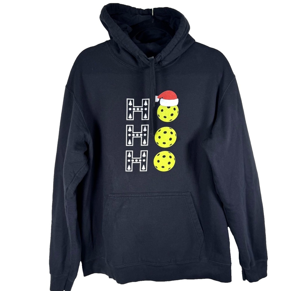 Pickleball Christmas Hoodie Sz Large Cotton Blend Black Sport Ugly Christmas